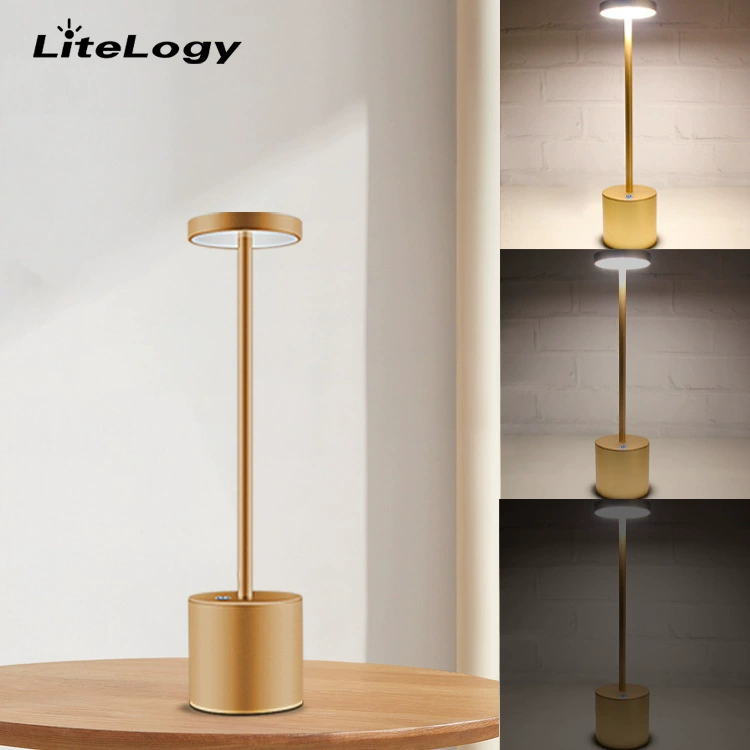 Aluminum hotel table lamp BC961 placed on bedside table