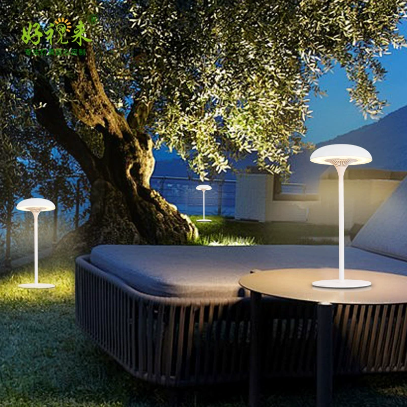 Creative Mushroom Table Lamp - Side view showing aluminum base and acrylic construction