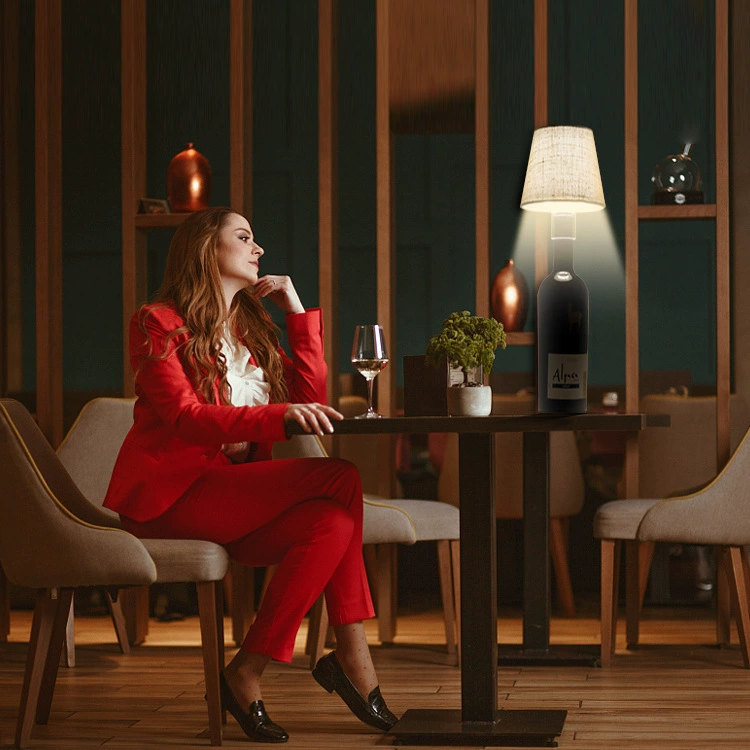 Rechargeable Wine Bottle Lamp - Warm 2700K lighting effect showing cozy ambiance