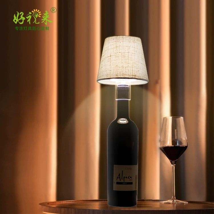 Rechargeable Wine Bottle Lamp - Demonstrating illumination on table