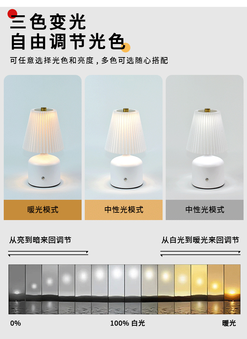 Pleated fabric metal table lamp compact size