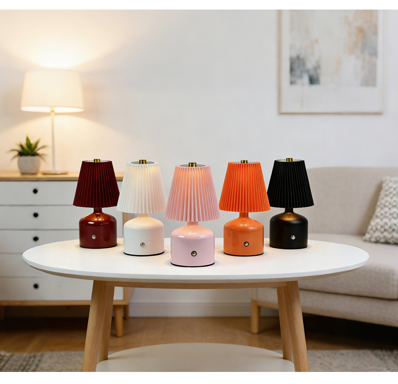 Pleated fabric metal table lamp office