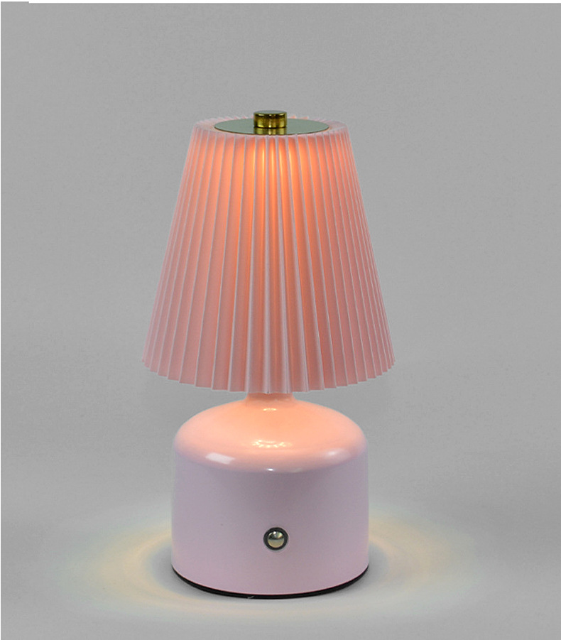 Pleated fabric metal table lamp rechargeable