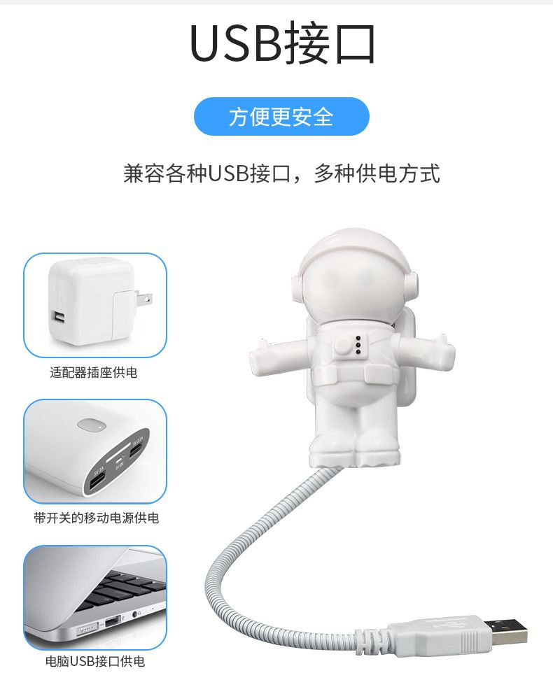 USB astronaut lamp multiple views - product showcase