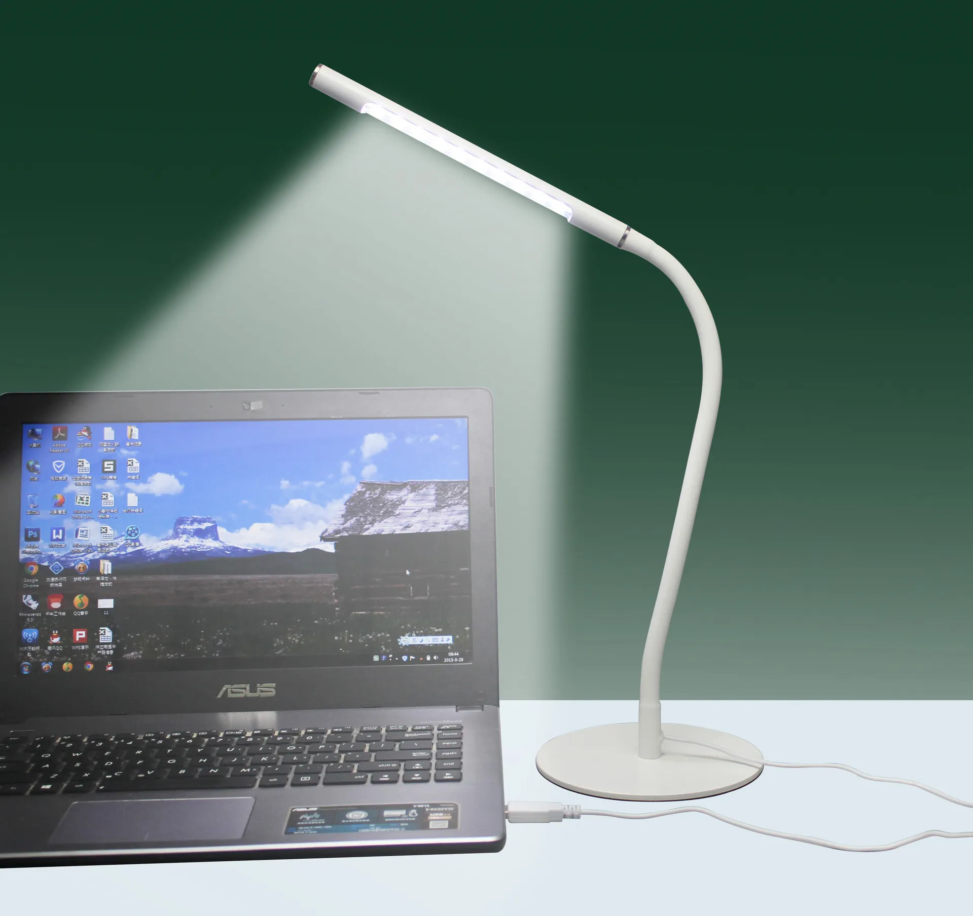 flexible arm desk lamp detail view - touch control