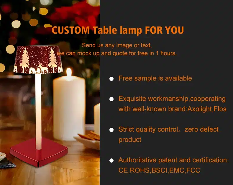 Factory direct Christmas rechargeable dinner table lamp with festive gold finish