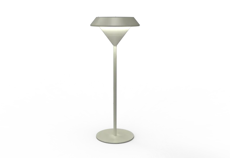 Scandinavian bedside lamp with sculptural double-cone shade, warm glow for boutique hotel bedroom and contemporary hospitality interiors